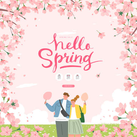 Spring sale template with beautiful flower. Vector illustrationのイラスト素材