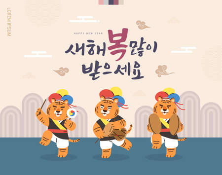 Korea Lunar New Year. New Year illustration. New Year's Day greeting. Korean Translation : "happy new year"のイラスト素材