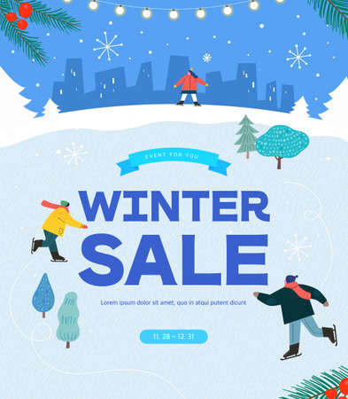 Winter shopping event illustration. Banner. Pop-upのイラスト素材