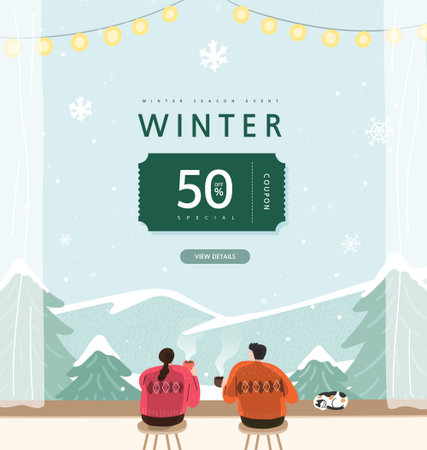Winter shopping event illustration. Banner. Pop-upのイラスト素材