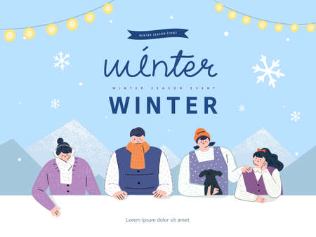 Winter shopping event illustration. Banner. Pop-upのイラスト素材