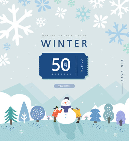 Winter shopping event illustration. Banner. Pop-upのイラスト素材