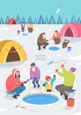 Exciting and beautiful winter travel illustrationのイラスト素材