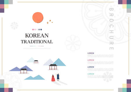 Template with Korean tradition pattern background. Brochureのイラスト素材