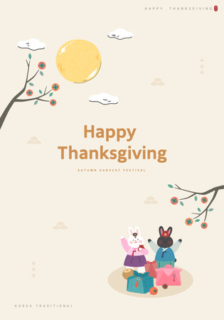 Korean Thanksgiving Day shopping event pop-up Illustration.のイラスト素材