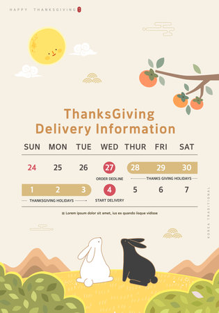 Korean Thanksgiving Day shopping event pop-up Illustration.のイラスト素材