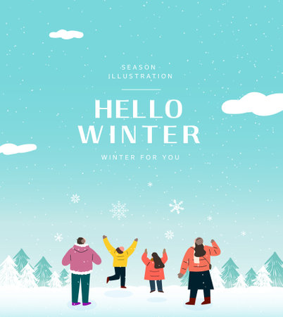 Winter emotional illustration. Web Banner. Pop-upのイラスト素材