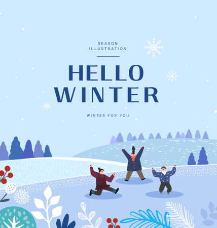 Winter emotional illustration. Web Banner. Pop-upのイラスト素材