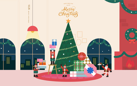 Christmas illustration. Web Banner. POP-UPのイラスト素材