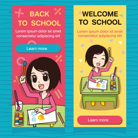 Back to school set of banners. Hand drawn vector template with school object. back to school background.のイラスト素材