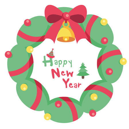 Hand drawn vector floral wreath, Happy New Year and Merry Christmas Card, illustrationのイラスト素材