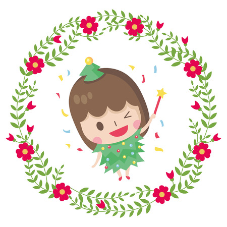 Hand drawn vector floral wreath, Happy New Year and Merry Christmas Card, illustrationのイラスト素材