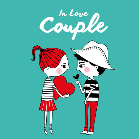 A cartoon couple in love on a cool background.のイラスト素材