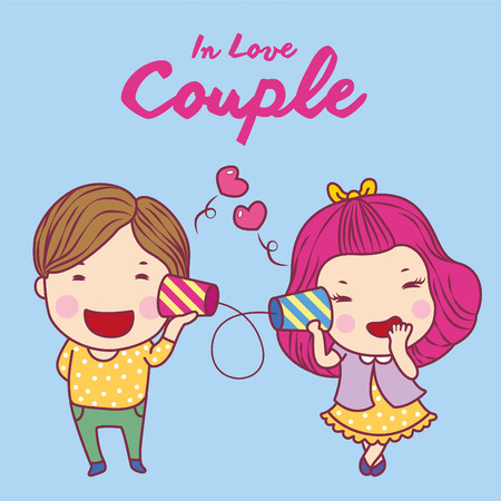 A cartoon couple in love on a cool background.のイラスト素材