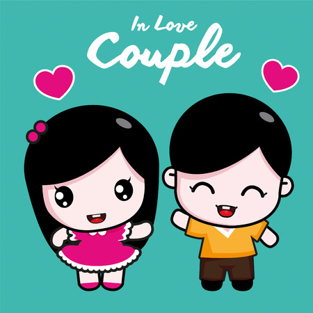 A cartoon couple in love on a cool background.のイラスト素材