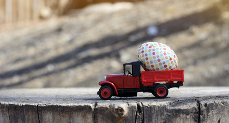 car carrying Easter eggの写真素材