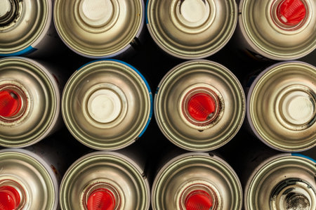 Top view of color spray after paint  that have white , black and red color 
