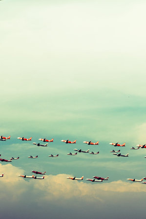 alot of airplane in the sky
