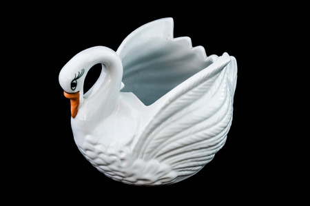 ceramic duck on isolate black back groundの写真素材