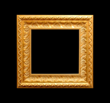Golden antique frame isolated on black backgroundの写真素材
