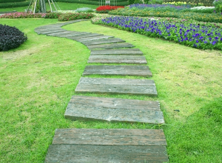 Landscaping in the garden. The path in the garden.の写真素材