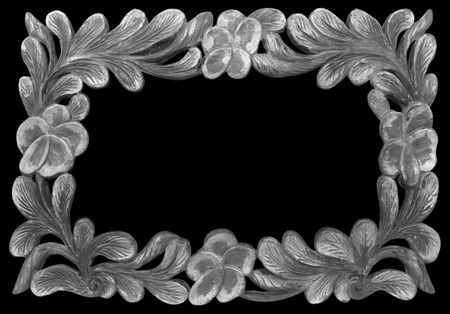 gray frame wooden isolated on black backgroundの写真素材