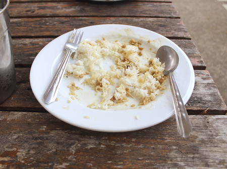 Leftover food on place after dinnerの写真素材