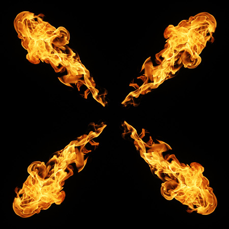 Fire flames collection isolated on black backgroundの写真素材