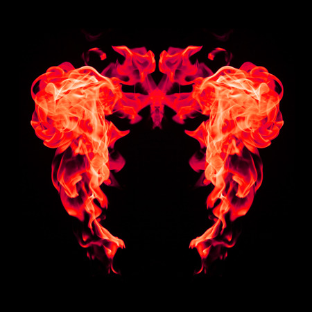 Fire flames collection isolated on black backgroundの写真素材