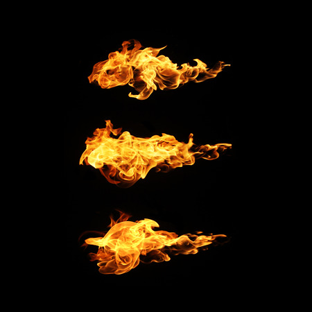 Fire flames collection isolated on black backgroundの写真素材