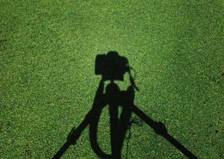 Shadow camera on background of grass.の写真素材