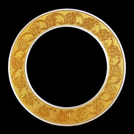 Frame golden circle on isolated black background.の写真素材