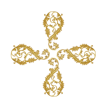 Ornament elements, vintage gold floral designsの写真素材