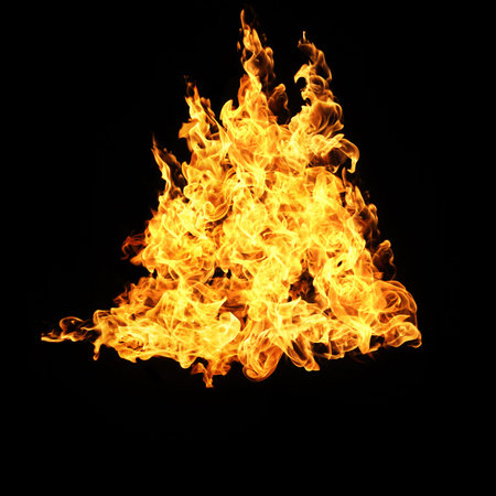 Fire flames collection isolated on black background