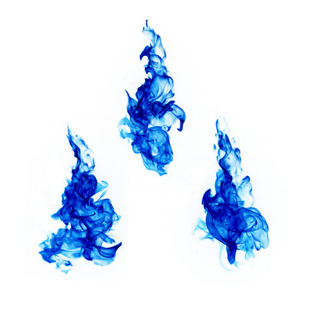 blue flames isolated on white backgroundの写真素材