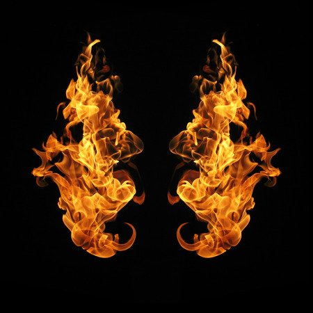Fire flames collection isolated on black backgroundの写真素材