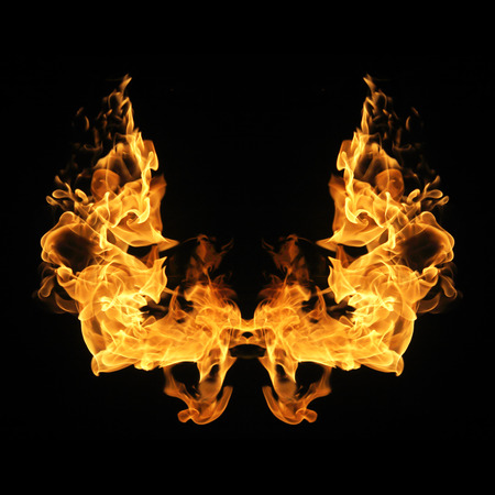 Fire flames collection isolated on black backgroundの写真素材