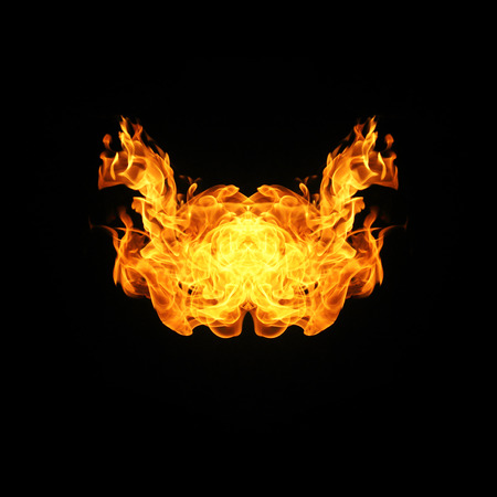 Fire flames collection isolated on black backgroundの写真素材
