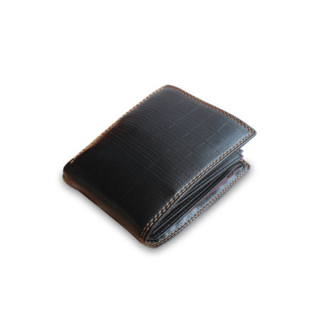 Black leather wallet on white background texture