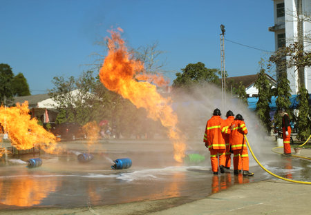the firefighter are in the demonstration to the fire
