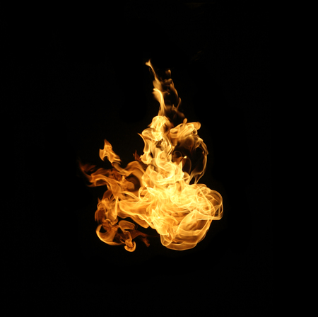 Fire flame collection isolated on black backgroundの写真素材