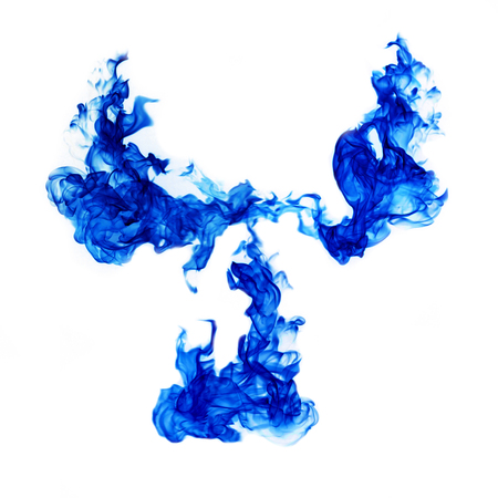 Set blue flames isolated on white backgroundの写真素材