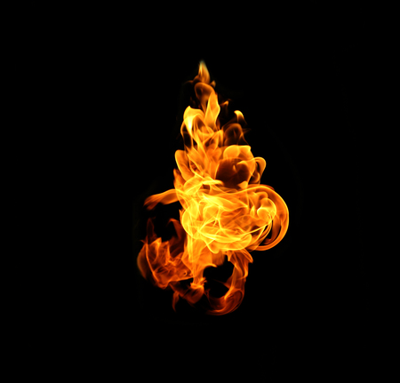 Fire flames collection isolated on black backgroundの写真素材