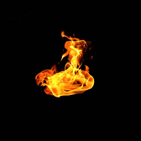 Fire flames collection isolated on black backgroundの写真素材