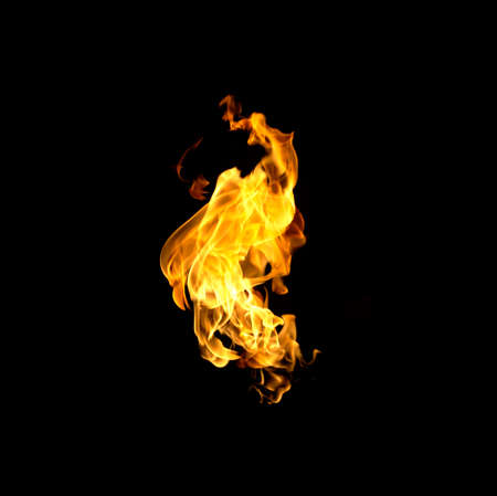 Fire flames collection isolated on black backgroundの写真素材