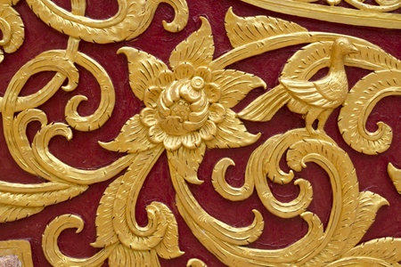 Traditional Thai style pattern decorative, stucco gold paint in temple,Thailand.の写真素材