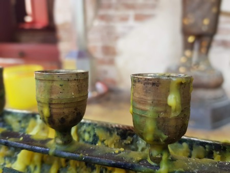 Buddha candle in templeの写真素材