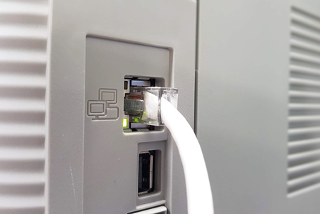 white lan cable rj45の写真素材