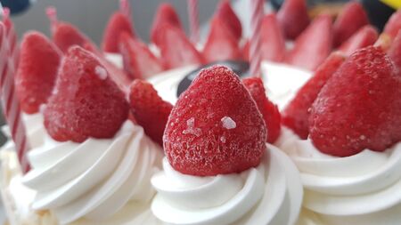 sweet desert strawberry on ice creamの写真素材