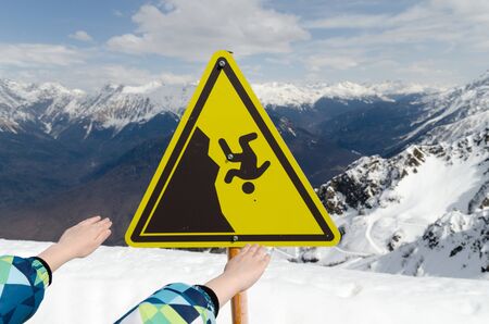 Warning danger. Yellow triangle. Sign for collage on white backgroundの写真素材
